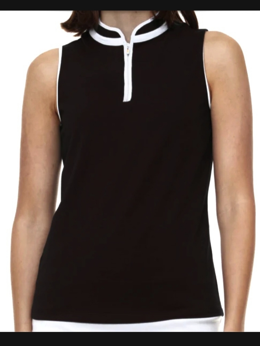 Swing Control Womens Golf Pique Mock Neck Sleeveless Shirt Size Black Sporty